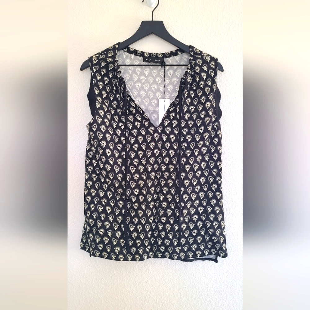 NWT Proenza Schouler Black/Ecru Sleeveless Printed Blouse, Size 4